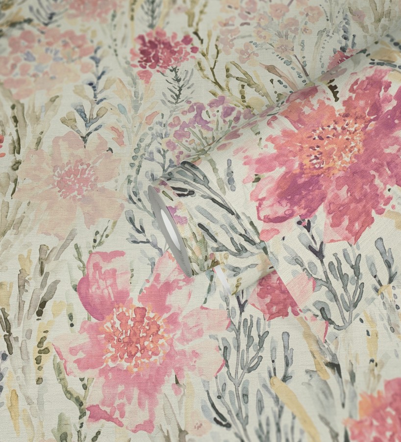 Papel pintado flores silvestres rosa y magenta  Bellerose Atellier 684670
