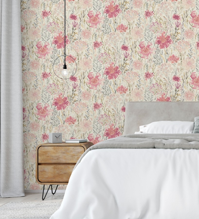 Papel pintado flores silvestres rosa y magenta  Bellerose Atellier 684670