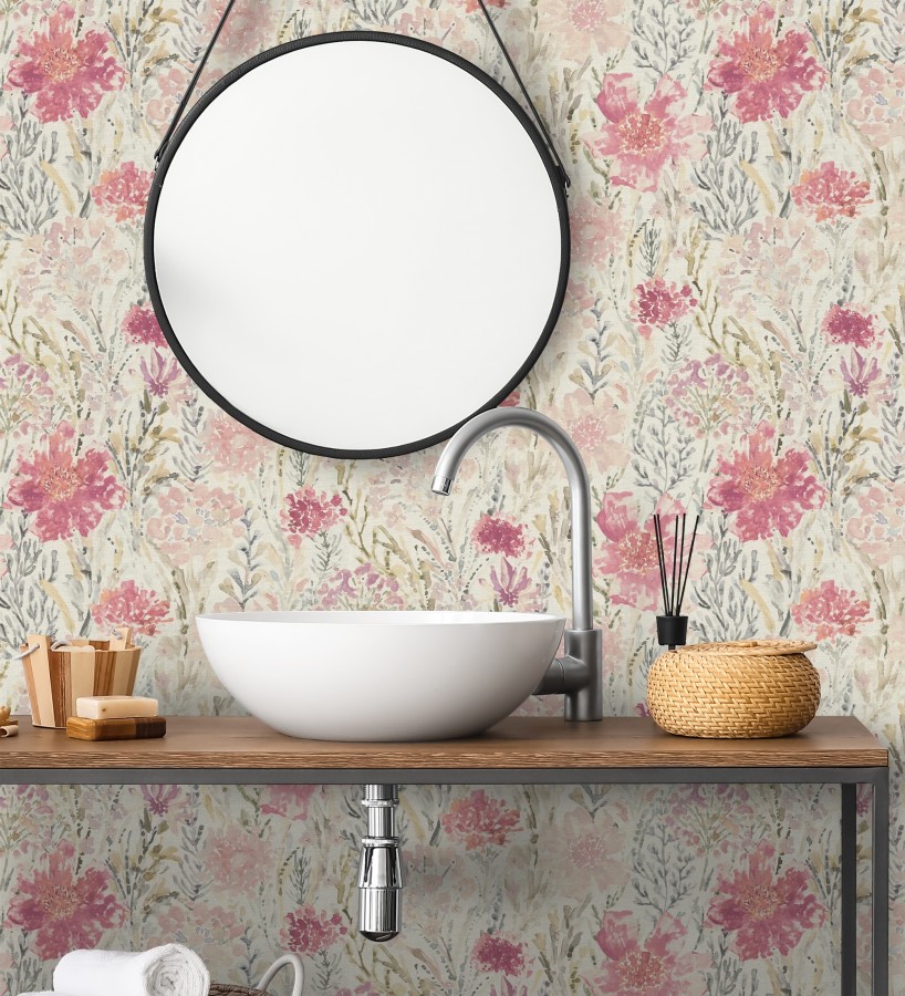 Papel pintado flores silvestres rosa y magenta  Bellerose Atellier 684670