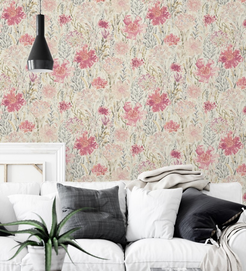 Papel pintado flores silvestres rosa y magenta  Bellerose Atellier 684670