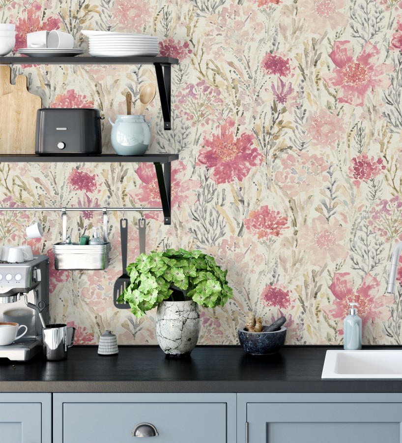 Papel pintado flores silvestres rosa y magenta  Bellerose Atellier 684670