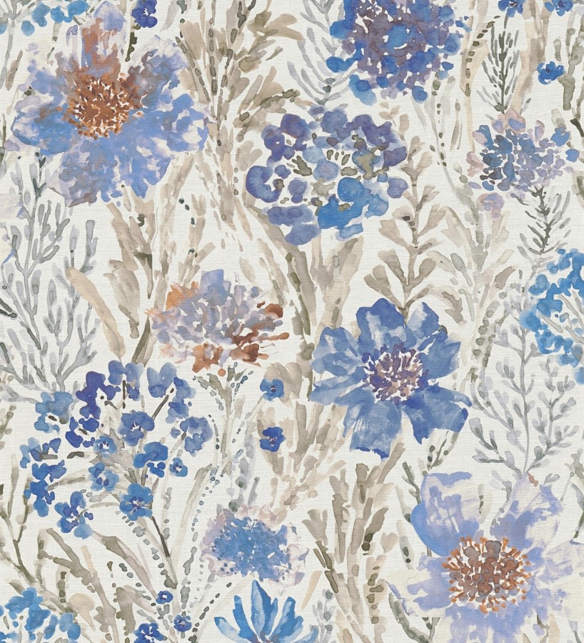 Papel pintado flores silvestres tonos azul añil  Bellerose Atellier 684671