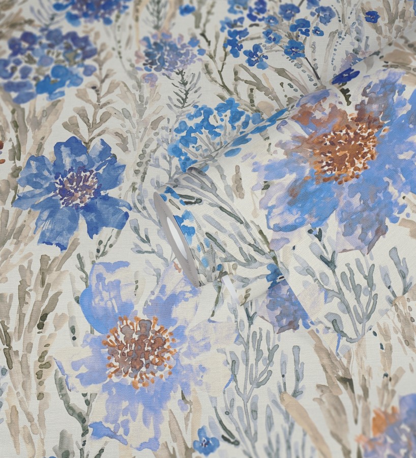 Papel pintado flores silvestres tonos azul añil  Bellerose Atellier 684671