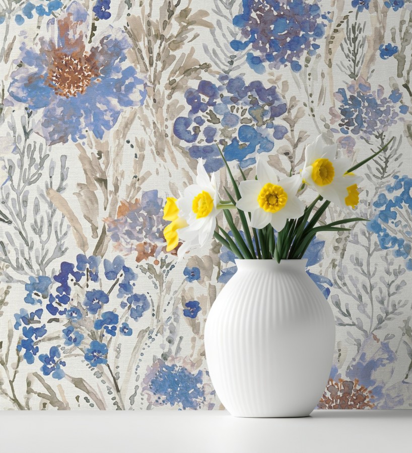 Papel pintado flores silvestres tonos azul añil  Bellerose Atellier 684671
