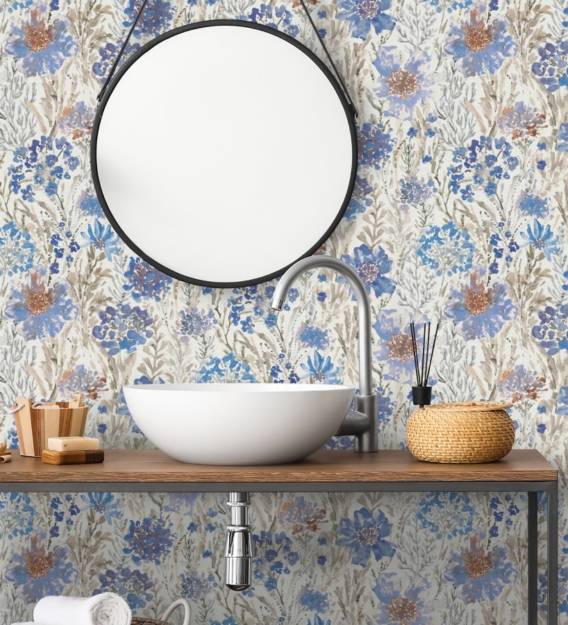 Papel pintado flores silvestres tonos azul añil  Bellerose Atellier 684671