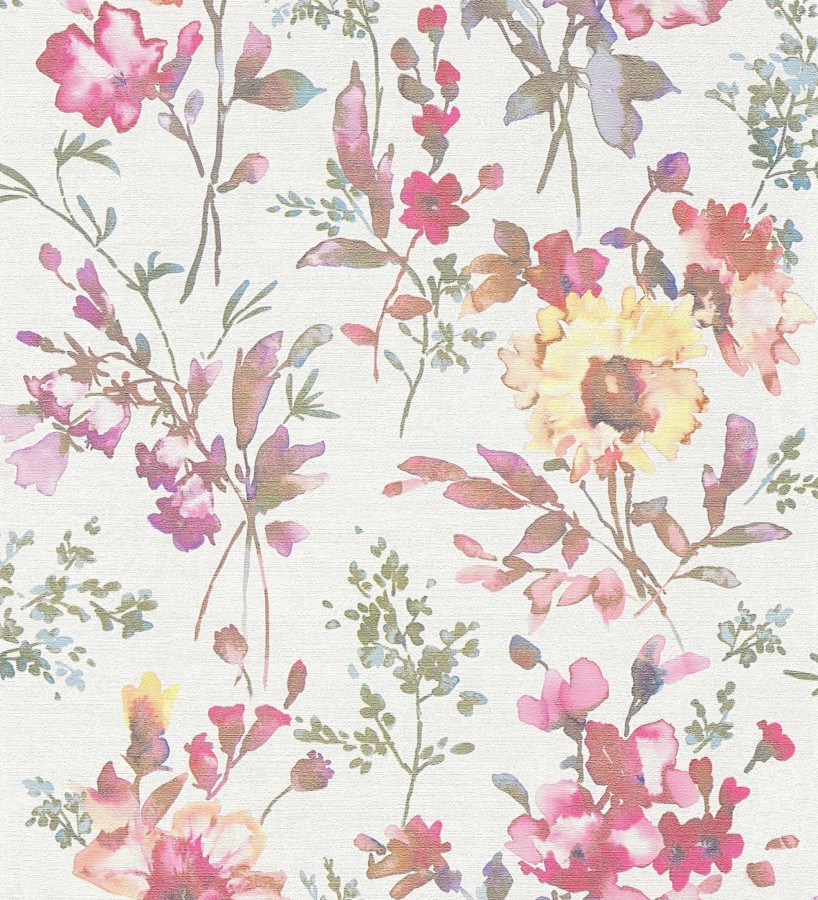 Papel pintado flores silvestres acuarela efecto textil fondo blanco  Galla Vintage 684672