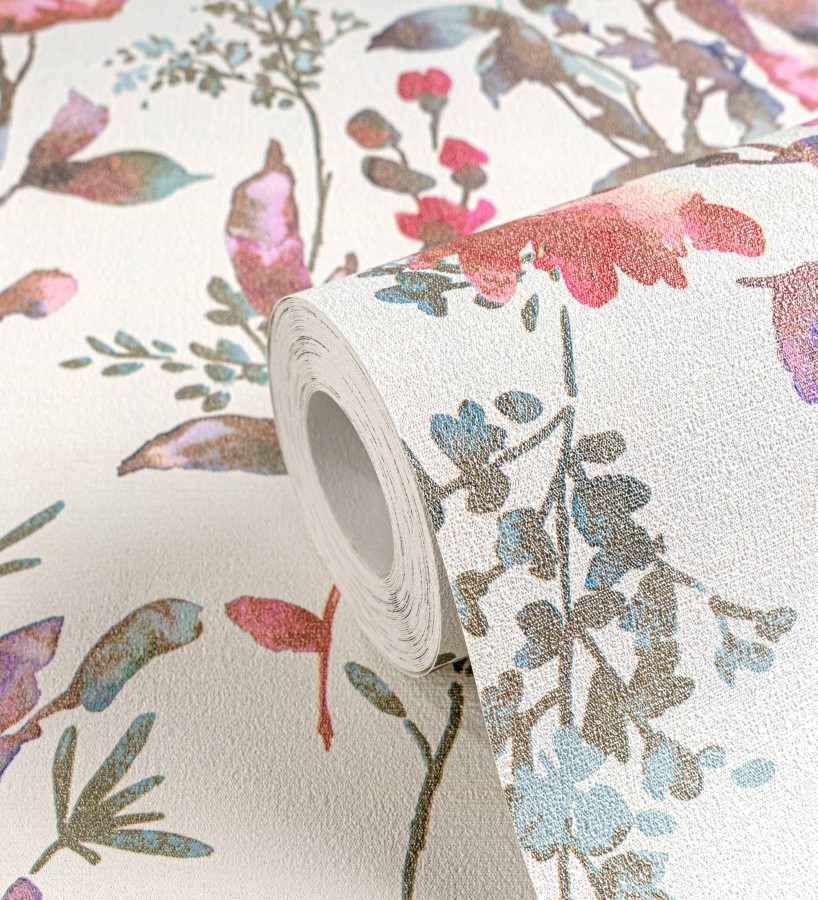 Papel pintado flores silvestres acuarela efecto textil fondo blanco  Galla Vintage 684672