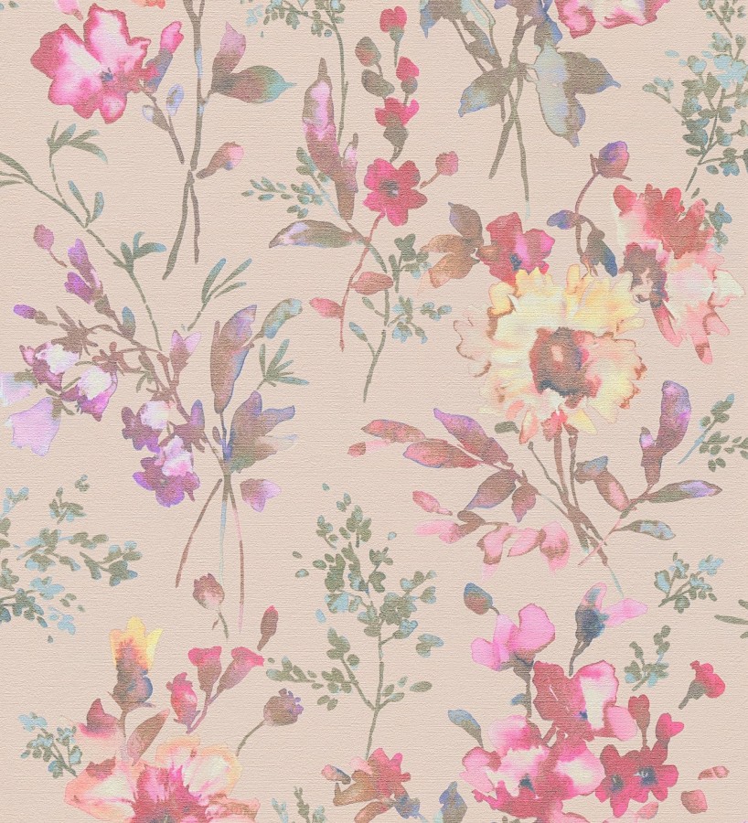 Papel pintado flores silvestres acuarela efecto textil fondo nude  Galla Vintage 684674