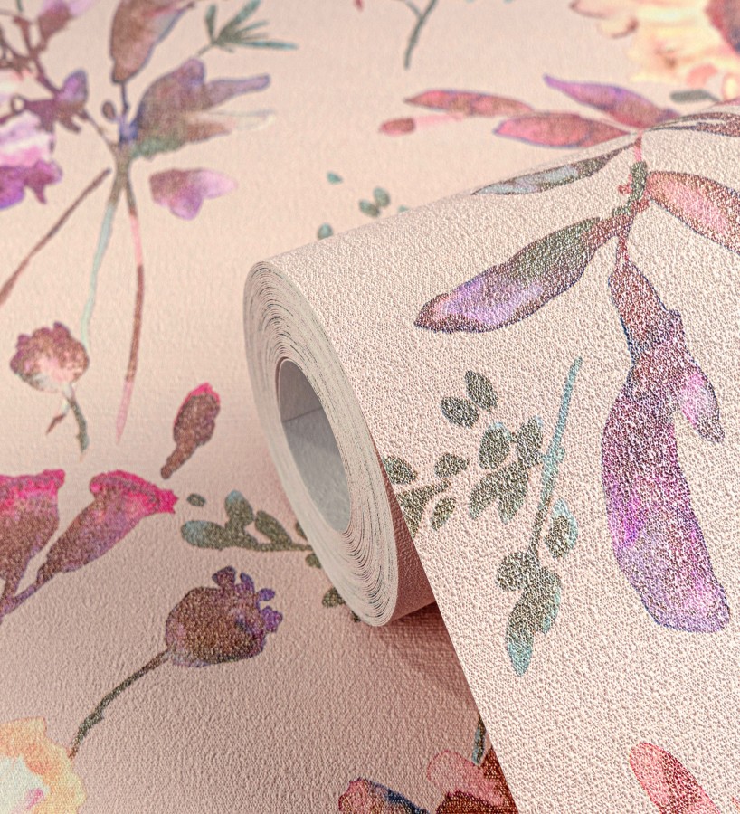 Papel pintado flores silvestres acuarela efecto textil fondo nude  Galla Vintage 684674