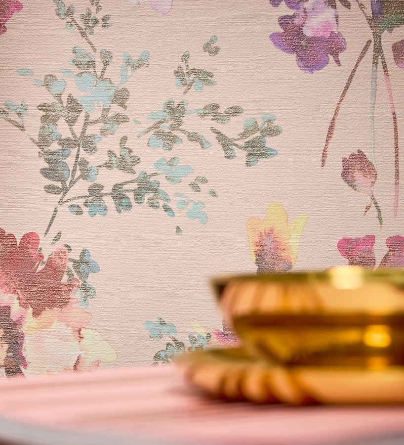 Papel pintado flores silvestres acuarela efecto textil fondo nude  Galla Vintage 684674
