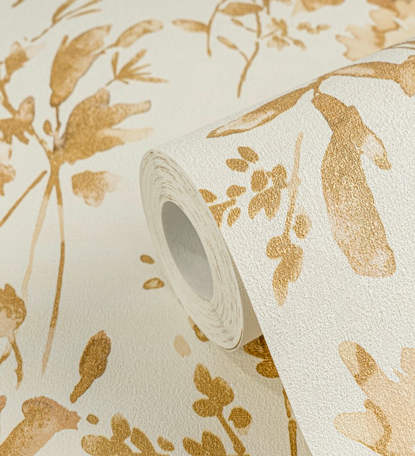 Papel pintado flores silvestres acuarela efecto textil fondo amarillo pálido  Galla Vintage 684675