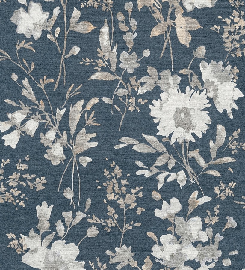 Papel pintado flores silvestres acuarela efecto textil fondo azul noche  Galla Vintage 684676