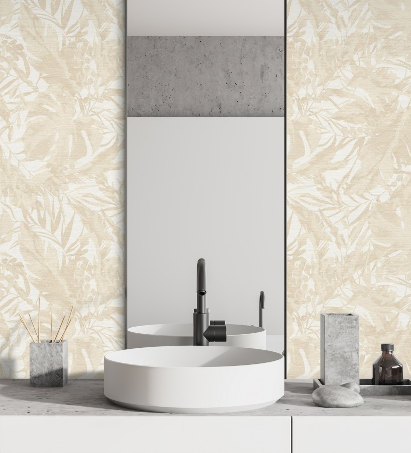 Papel pintado selva beige fondo texturizado blanco  Dorian Jungle 684684