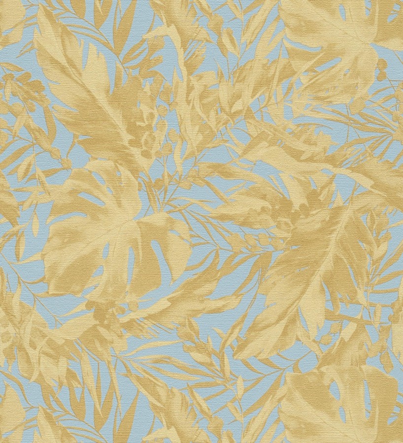 Papel pintado selva dorada fondo texturizado azul cielo  Dorian Jungle 684685