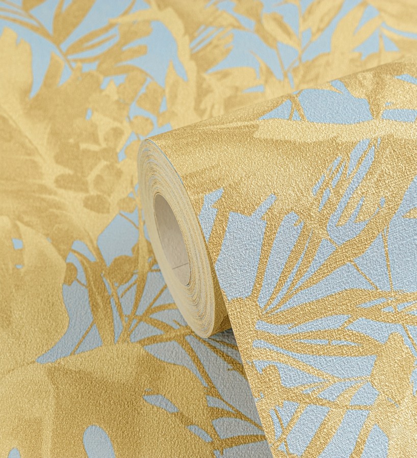 Papel pintado selva dorada fondo texturizado azul cielo  Dorian Jungle 684685
