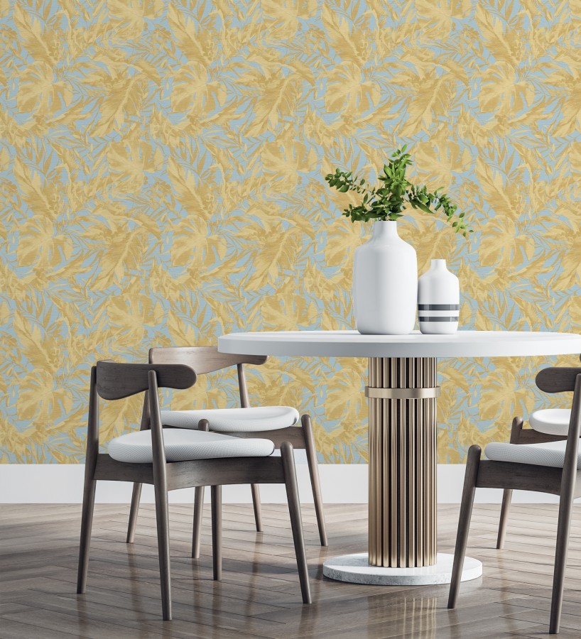 Papel pintado selva dorada fondo texturizado azul cielo  Dorian Jungle 684685