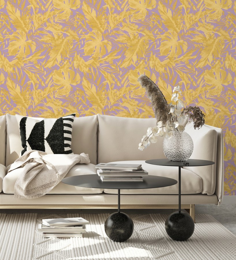 Papel pintado selva dorada fondo texturizado malva  Dorian Jungle 684686