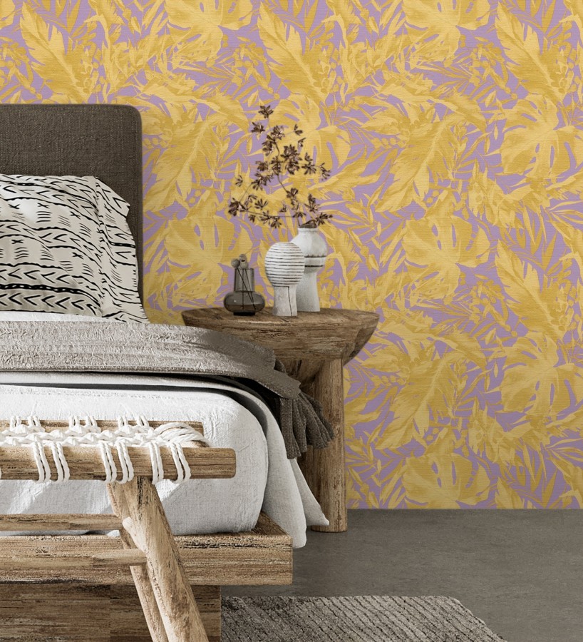 Papel pintado selva dorada fondo texturizado malva  Dorian Jungle 684686