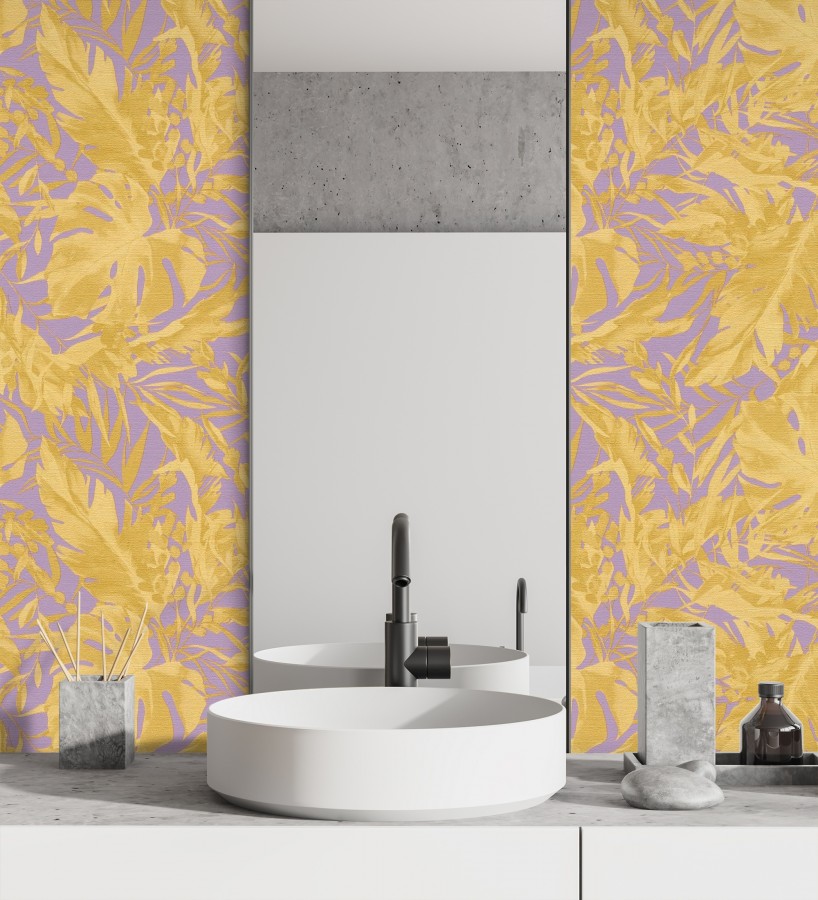 Papel pintado selva dorada fondo texturizado malva  Dorian Jungle 684686