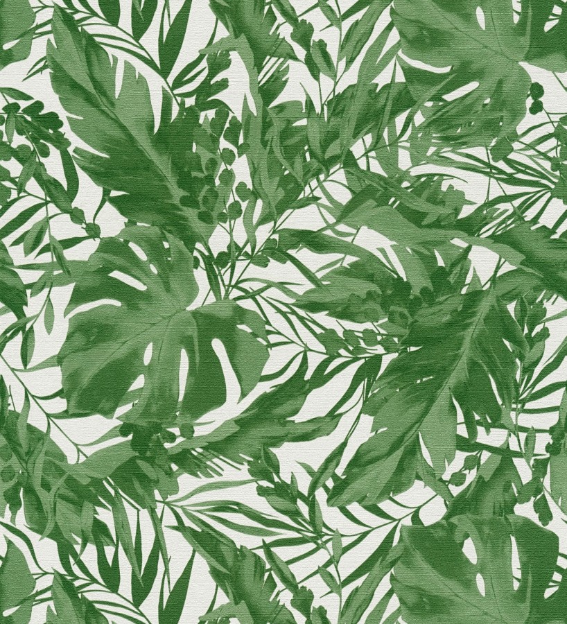 Papel pintado selva verde fondo texturizado blanco  Dorian Jungle 684687