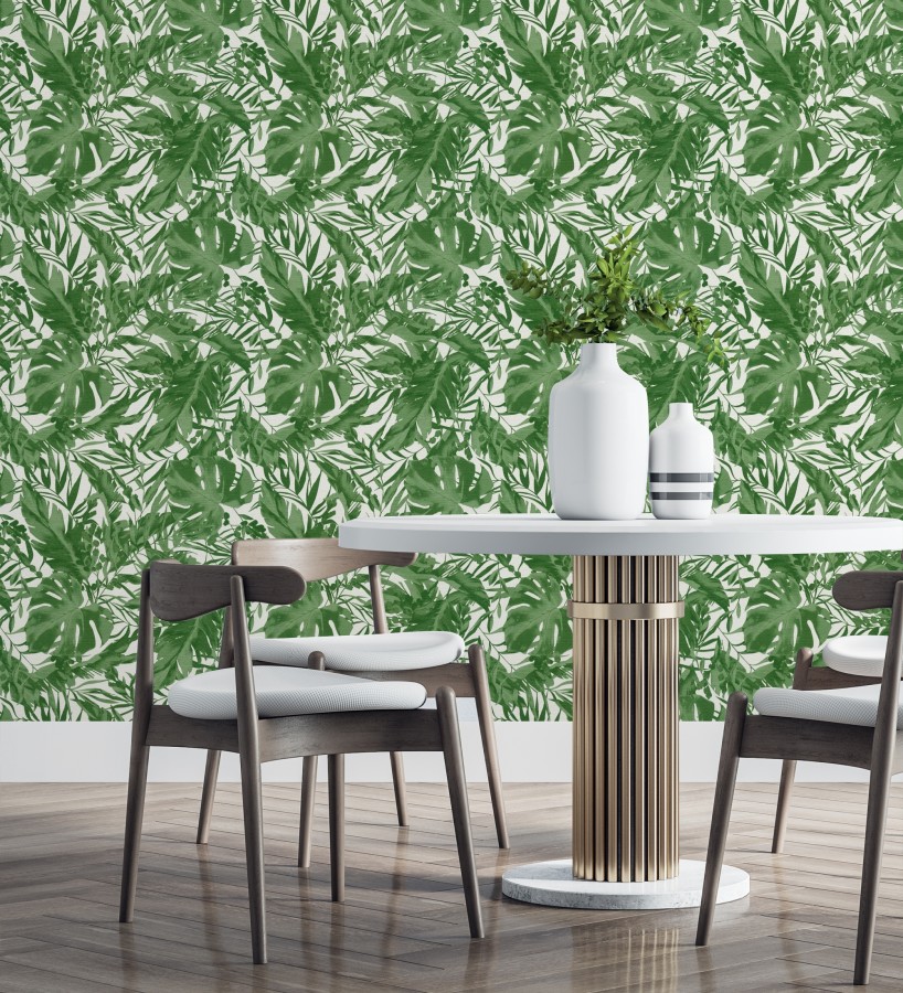 Papel pintado selva verde fondo texturizado blanco  Dorian Jungle 684687