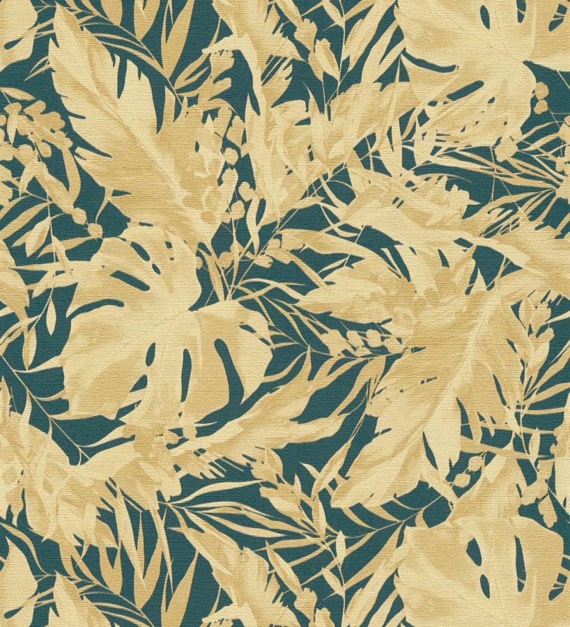 Papel pintado selva dorada fondo texturizado verde esmeralda  Dorian Jungle 684689