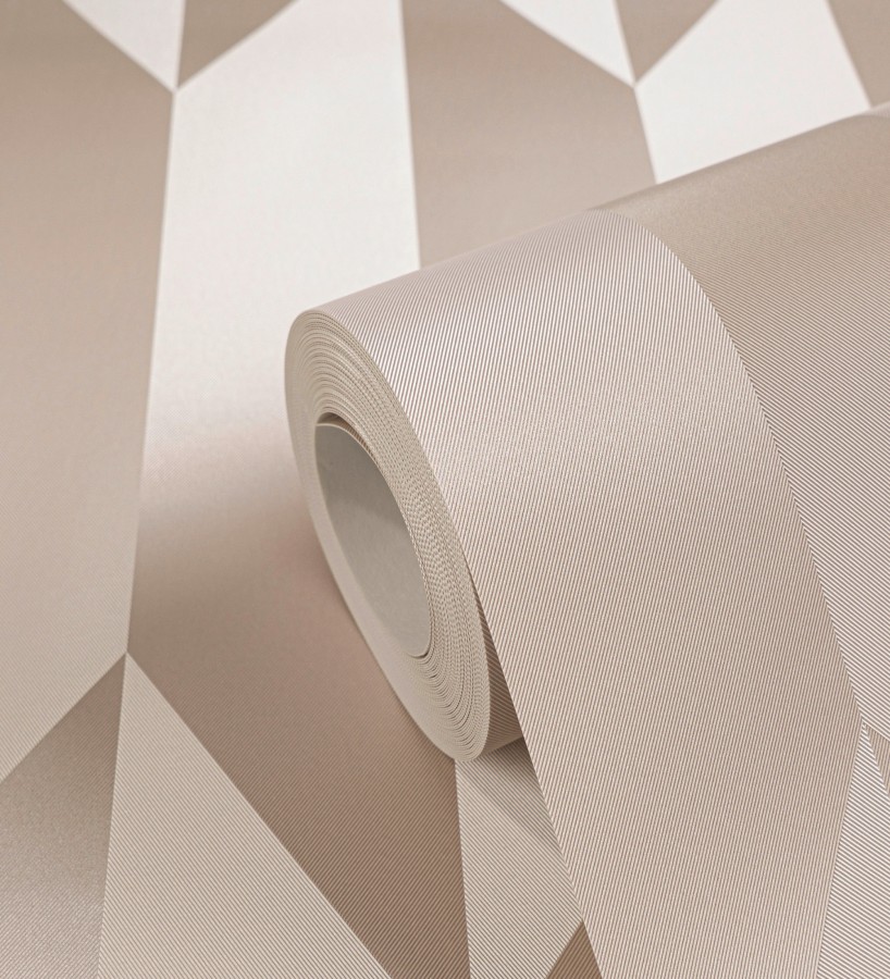 Papel pintado geométrico de prismas metalizados color beige  Rhine Metric 684695