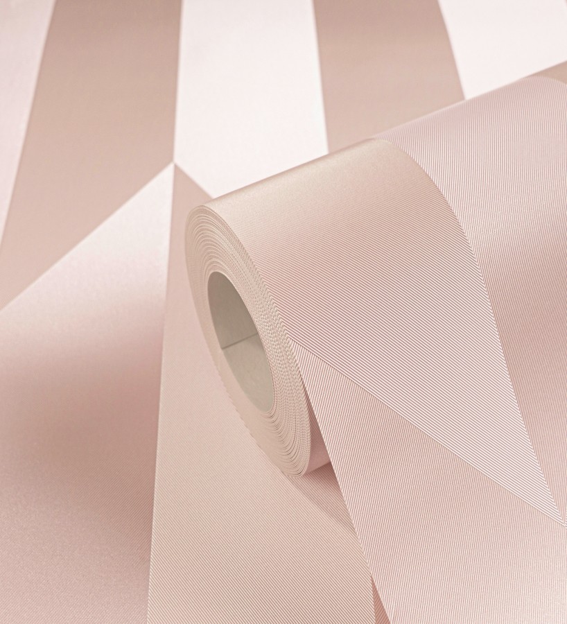 Papel pintado geométrico de prismas metalizados color rosa  Rhine Metric 684696