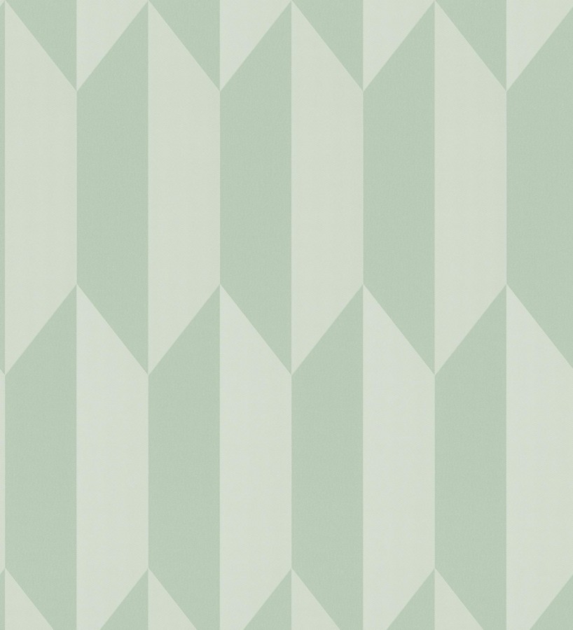 Papel pintado geométrico de prismas metalizados color verde salvia  Rhine Metric 684698