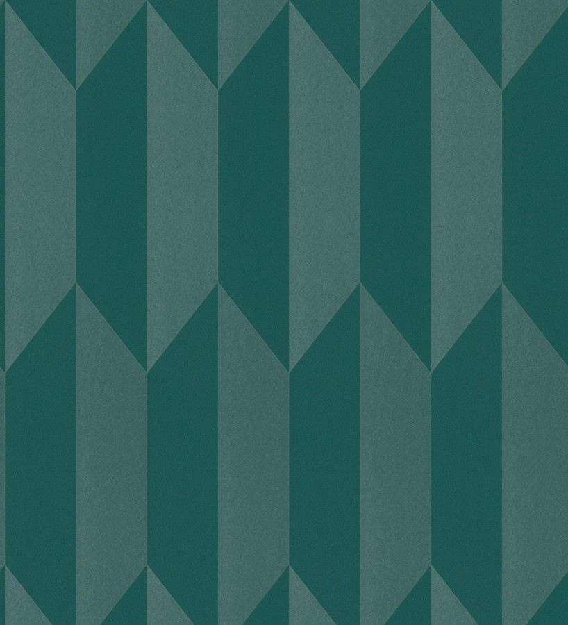 Papel pintado geométrico de prismas metalizados color verde esmeralda  Rhine Metric 684701