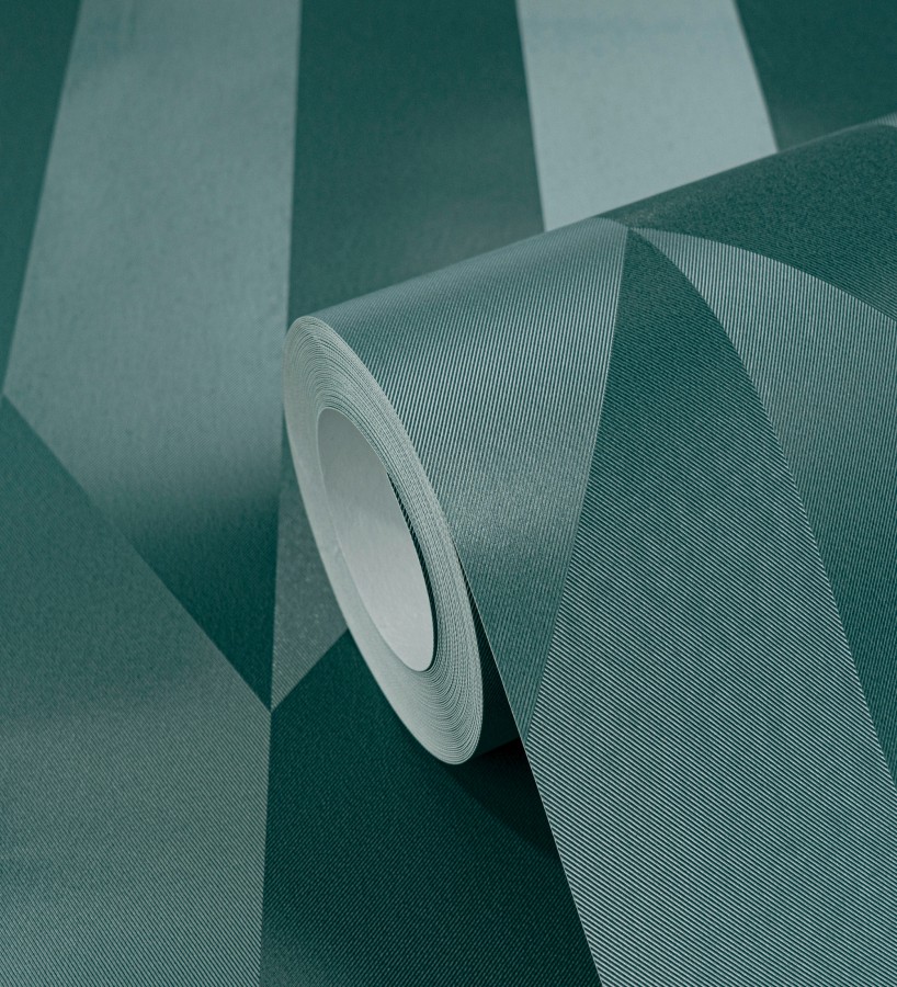 Papel pintado geométrico de prismas metalizados color verde esmeralda  Rhine Metric 684701