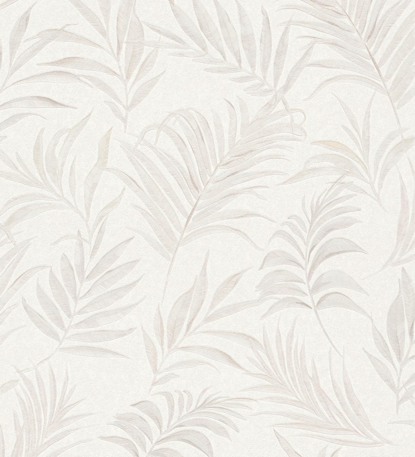 Papel pintado de hojas bordadas sobre fondo texturado en blanco roto  Selene Ethereal 684703