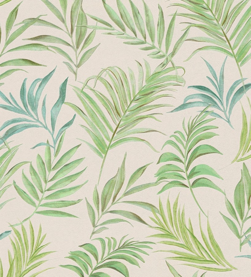 Papel pintado de hojas bordadas sobre fondo texturado en arena claro  Selene Ethereal 684706