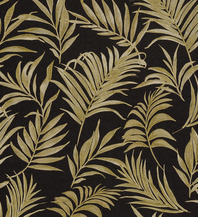 Papel pintado de hojas bordadas en oro sobre fondo texturado  Selene Ethereal 684708