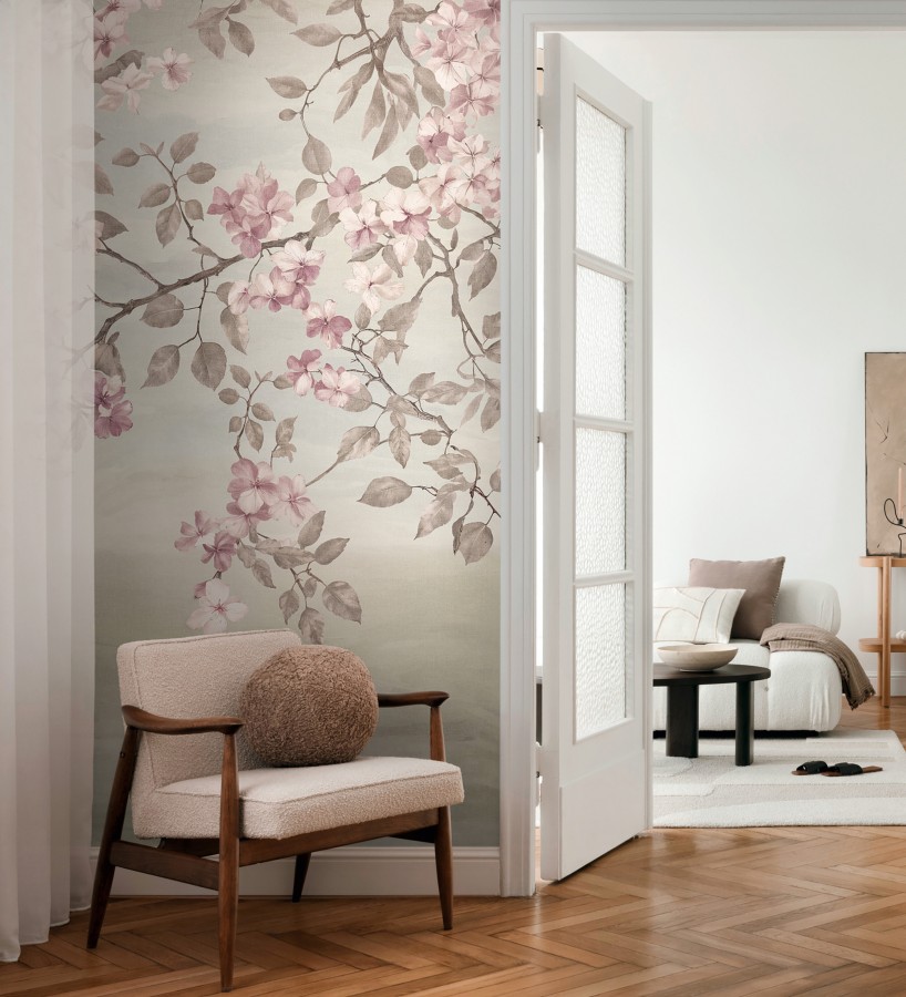 Papel pintado mural diseño botánico romántico con pétalos delicados  Heligan Poise 684713
