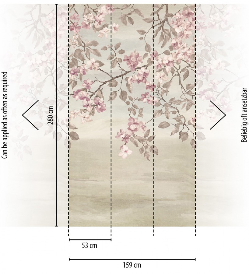 Papel pintado mural diseño botánico romántico con pétalos delicados  Heligan Poise 684713