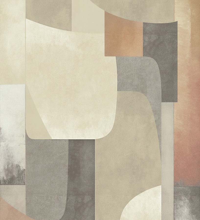 Papel pintado mural relieve visual de figuras abstractas en color ocre y gris  Basilea Layers 684714