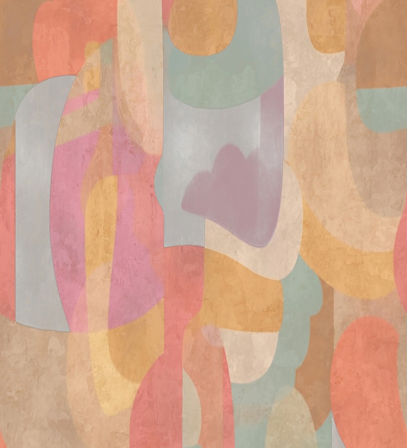Papel pintado mural relieve visual de figuras abstractas multicolor  Basilea Layers 684715