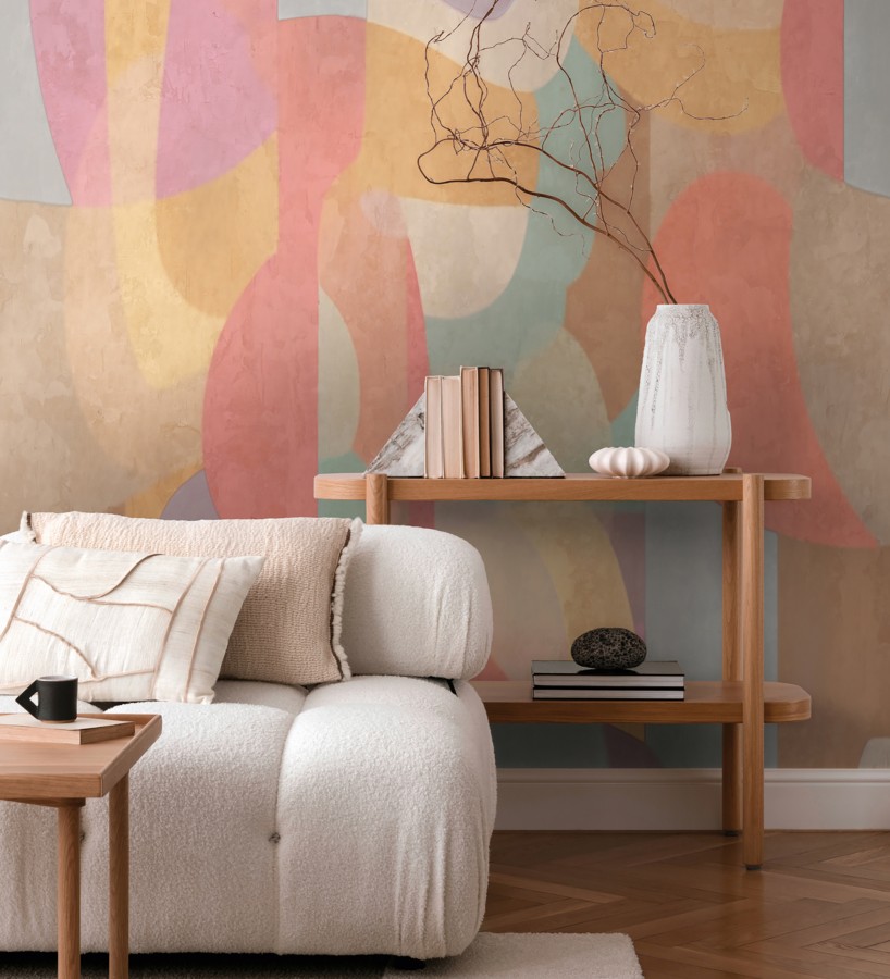 Papel pintado mural relieve visual de figuras abstractas multicolor  Basilea Layers 684715
