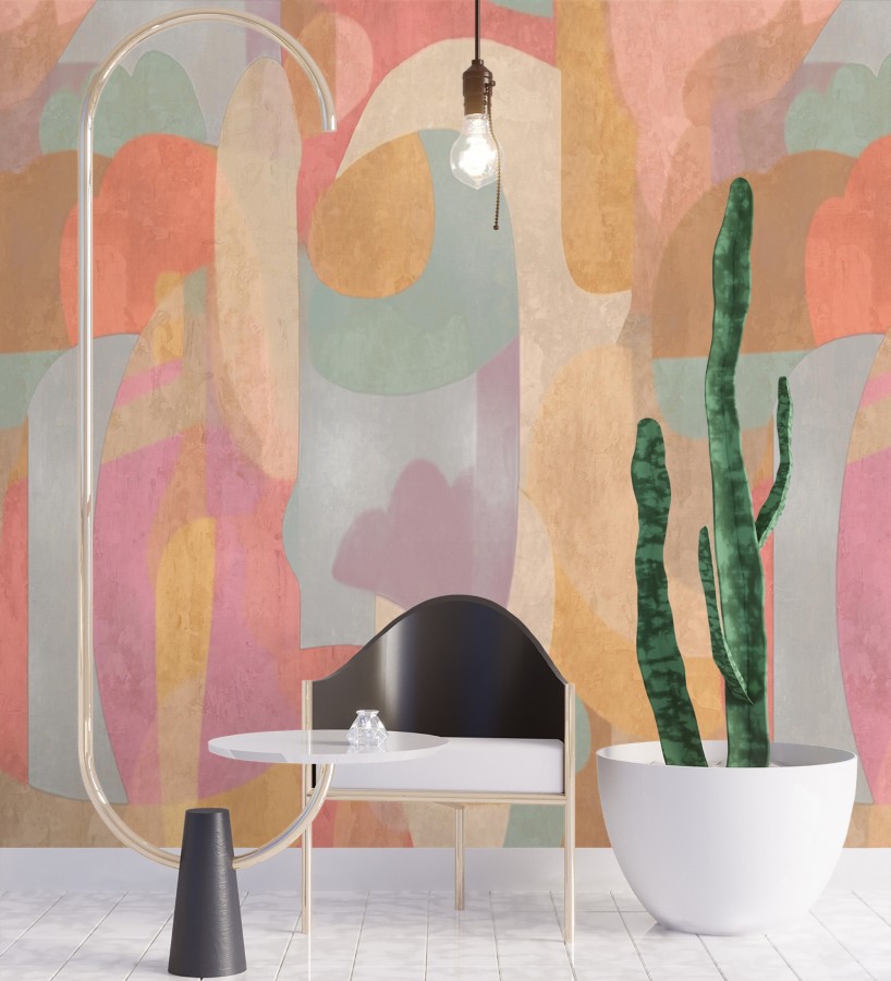 Papel pintado mural relieve visual de figuras abstractas multicolor  Basilea Layers 684715