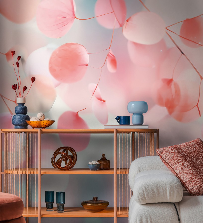 Papel pintado mural estética floral moderna con ramas de eucalipto estilizadas  Osaka Glow 684717