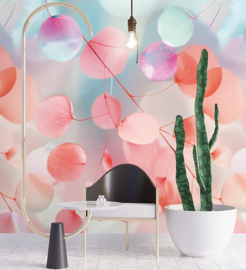 Papel pintado mural estética floral moderna con ramas de eucalipto estilizadas  Osaka Glow 684717