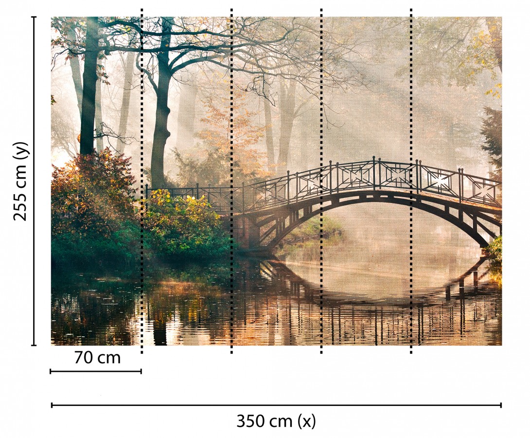 Papel pintado mural naturaleza romántica con puente y niebla  Vareli Canvas 684721