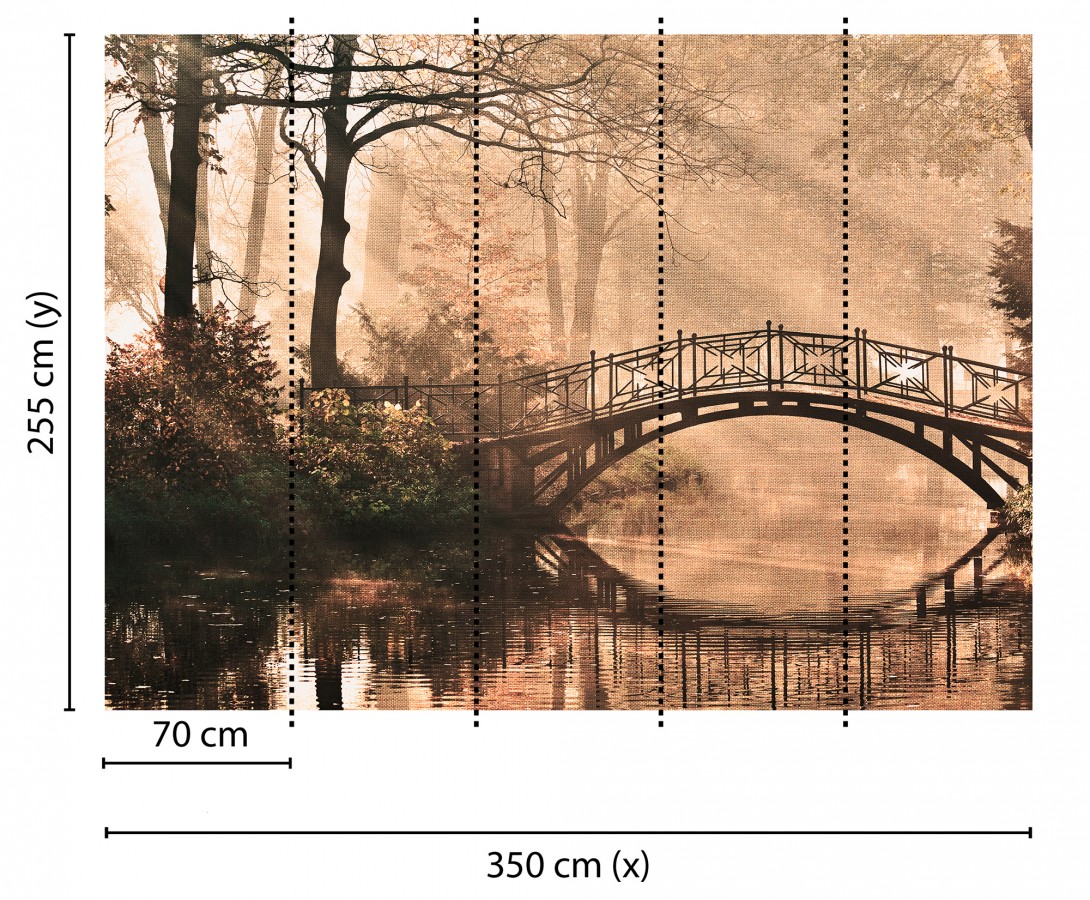 Papel pintado mural estampa clásica de puente bajo árboles de otoño  Vareli Canvas 684722