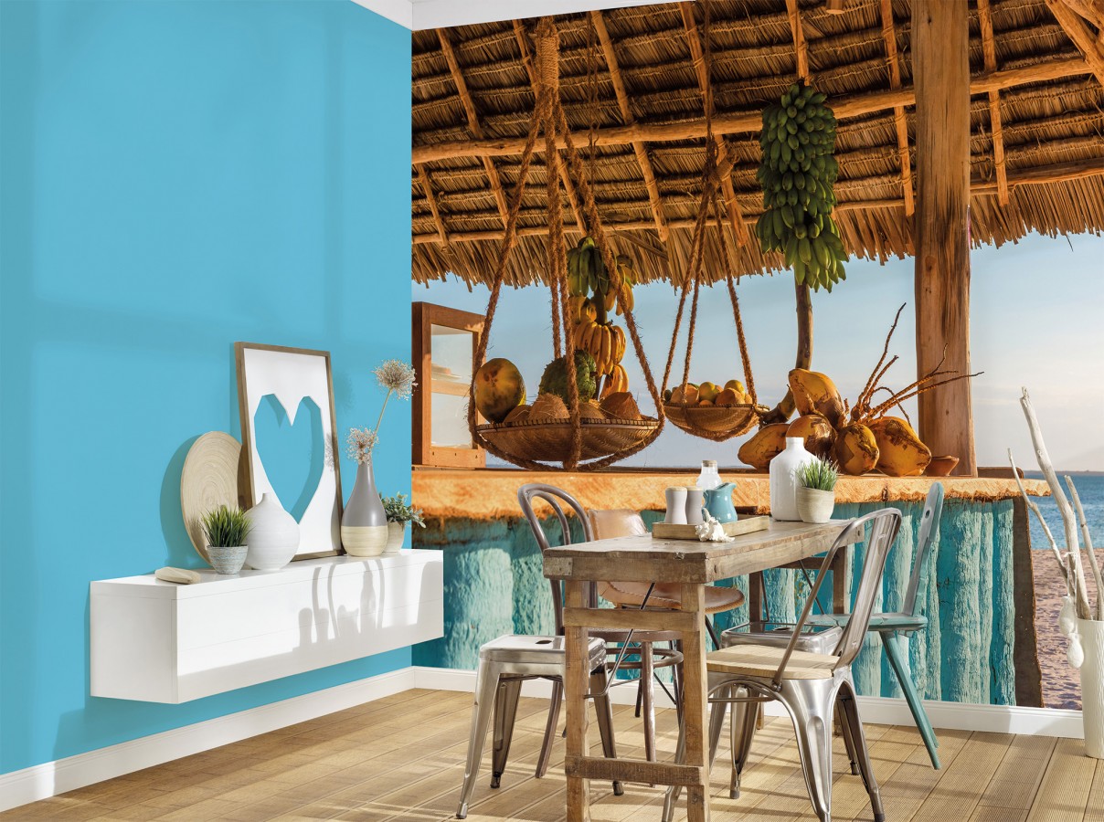 Papel pintado mural chiringuito rústico con cocos frente al mar  Olaris Island 684734