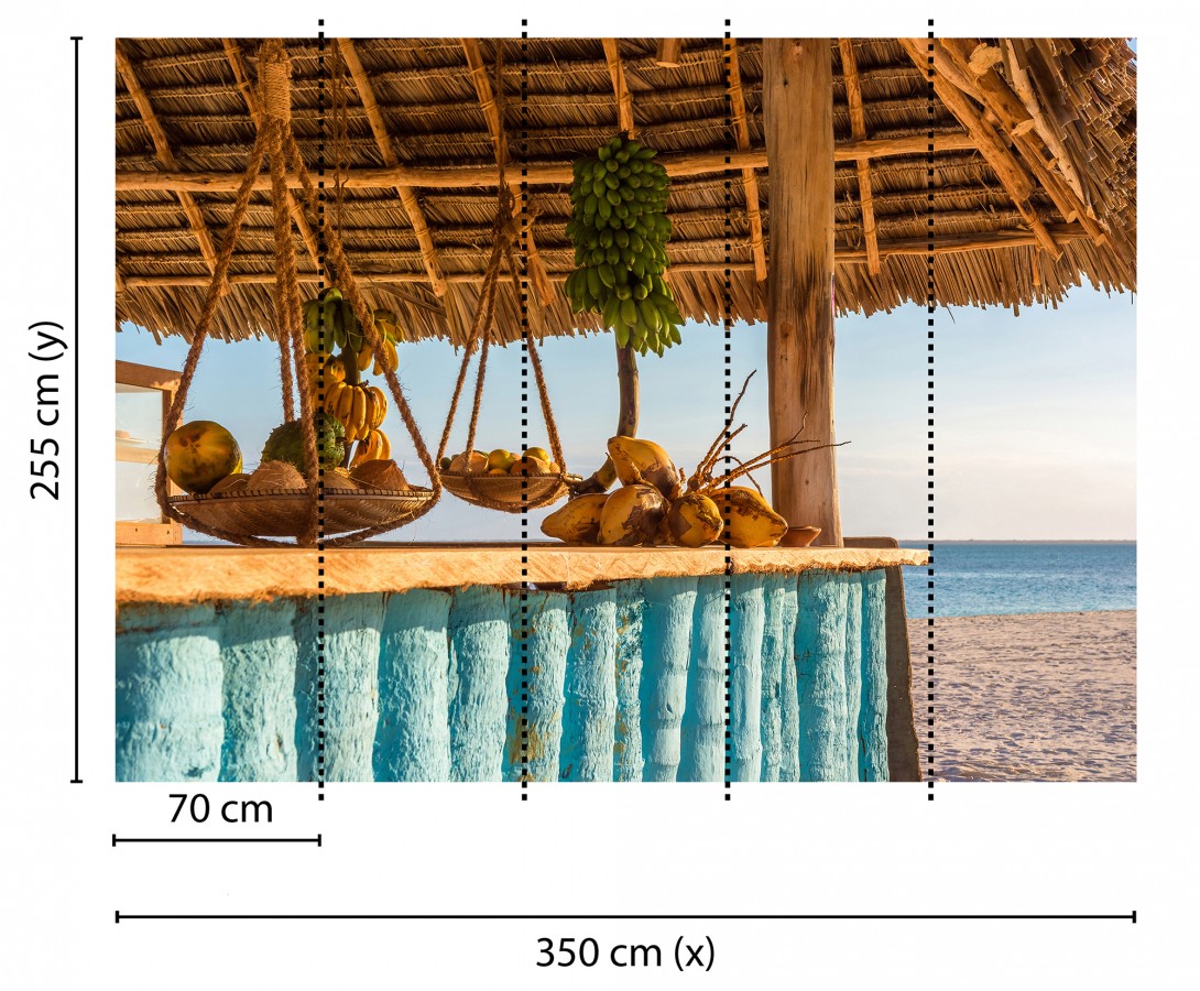 Papel pintado mural chiringuito rústico con cocos frente al mar  Olaris Island 684734