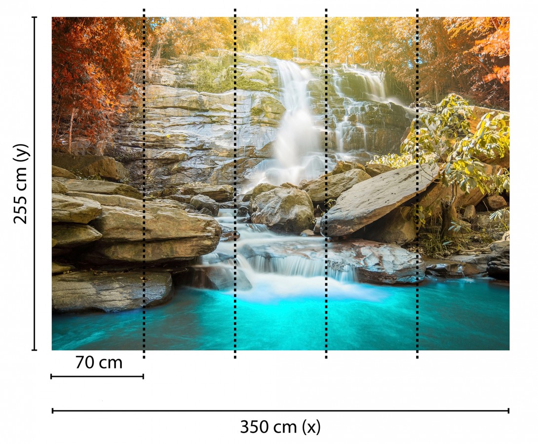 Papel pintado mural naturaleza viva con cascada y reflejos de sol  Nature Haven 684736
