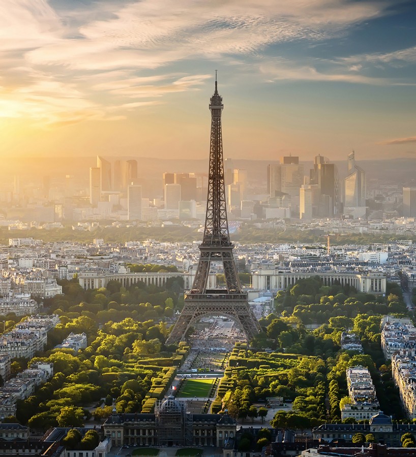 Papel pintado mural Torre Eiffel con skyline de París al atardecer  Triven Timeless 684742