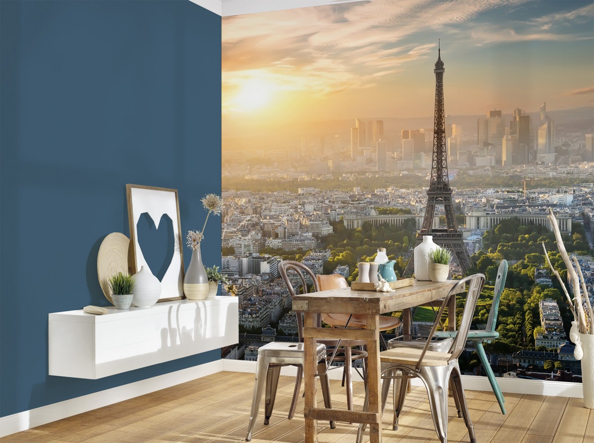 Papel pintado mural Torre Eiffel con skyline de París al atardecer  Triven Timeless 684742