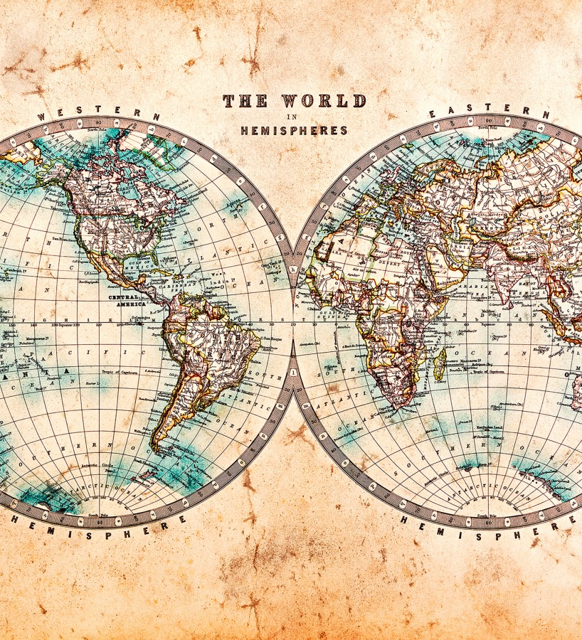 Papel pintado mural mapa del mundo de estilo explorador con pátina antigua  World Meridian 684749